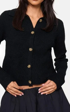 PrettyLittleThing Cardigans*Soft Textured Knit Button Up Collar Detail Cardigan