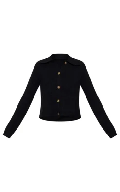 PrettyLittleThing Cardigans*Soft Textured Knit Button Up Collar Detail Cardigan
