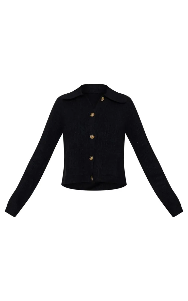 PrettyLittleThing Cardigans*Soft Textured Knit Button Up Collar Detail Cardigan