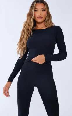 Online PrettyLittleThing Soft Touch High Waist Flared Pants Black