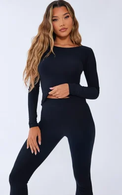 Outlet PrettyLittleThing Soft Touch Long Sleeve Longline Top Black