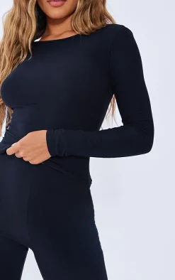 Outlet PrettyLittleThing Soft Touch Long Sleeve Longline Top Black