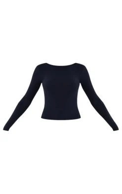 Outlet PrettyLittleThing Soft Touch Long Sleeve Longline Top Black