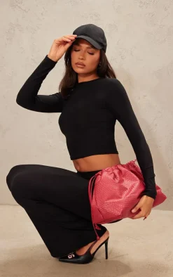 Online PrettyLittleThing Soft Touch Longline Long Sleeve Top Black