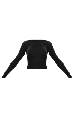 Online PrettyLittleThing Soft Touch Longline Long Sleeve Top Black