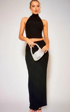 New PrettyLittleThing Soft Touch Ruched Back Maxi Skirt Black