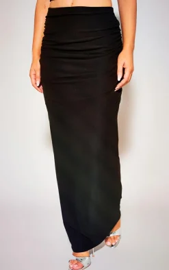 New PrettyLittleThing Soft Touch Ruched Back Maxi Skirt Black
