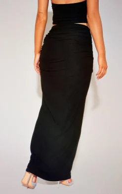 New PrettyLittleThing Soft Touch Ruched Back Maxi Skirt Black