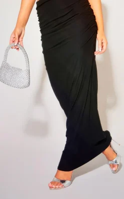New PrettyLittleThing Soft Touch Ruched Back Maxi Skirt Black