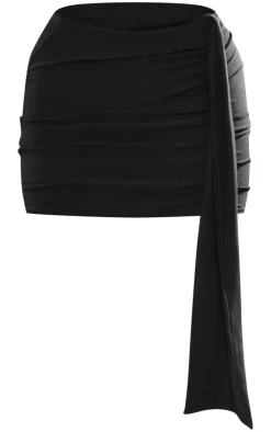 Outlet PrettyLittleThing Soft Touch Ruched Drape Front Mini Skirt Black