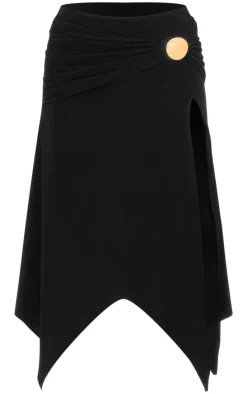 Black Soft Touch Slinky Handkerchief Hem Disc Midi Skirt