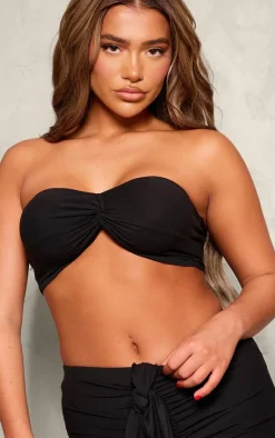 Best PrettyLittleThing Soft Touch Twist Front Bandeau Black