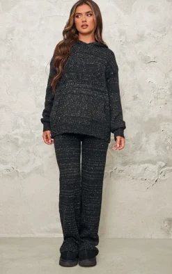 New PrettyLittleThing Space Dye Knitted Wide Leg Pants Black