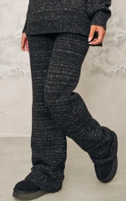 New PrettyLittleThing Space Dye Knitted Wide Leg Pants Black