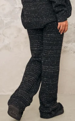 New PrettyLittleThing Space Dye Knitted Wide Leg Pants Black