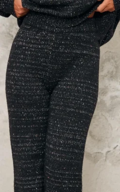 New PrettyLittleThing Space Dye Knitted Wide Leg Pants Black