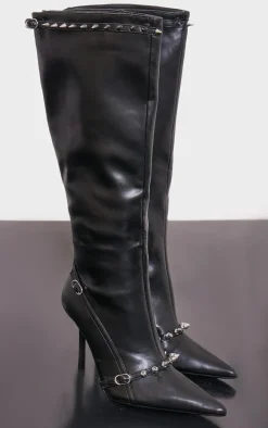 PrettyLittleThing Knee High Boots*Spike Detail Point Toe Knee Boots