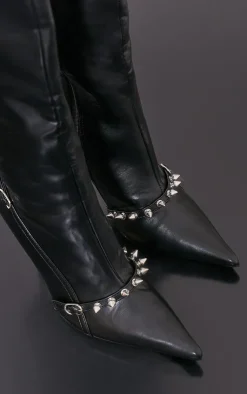 PrettyLittleThing Knee High Boots*Spike Detail Point Toe Knee Boots