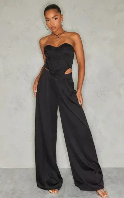 Hot PrettyLittleThing Split Extreme Wide Leg High Waisted Pants Black