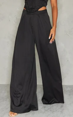 Hot PrettyLittleThing Split Extreme Wide Leg High Waisted Pants Black