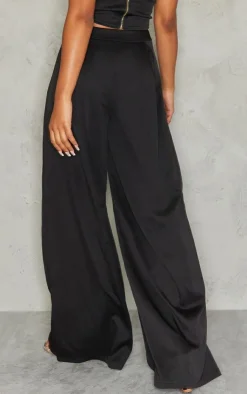 Hot PrettyLittleThing Split Extreme Wide Leg High Waisted Pants Black