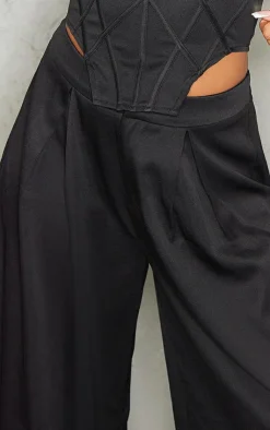 Hot PrettyLittleThing Split Extreme Wide Leg High Waisted Pants Black