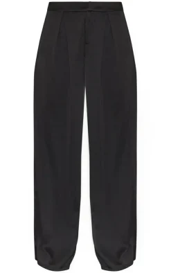 Hot PrettyLittleThing Split Extreme Wide Leg High Waisted Pants Black