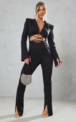 Split Hem Tie Waist Cut Out Blazer Jumpsuit-PrettyLittleThing Hot