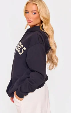 Black Sports Classic Borg Printed Hoodie
