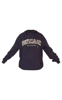 Black Sports Classic Borg Printed Hoodie