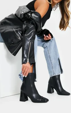 PrettyLittleThing Mid Heels*Square Toe Mid Flare Block Heels Ankle Boots