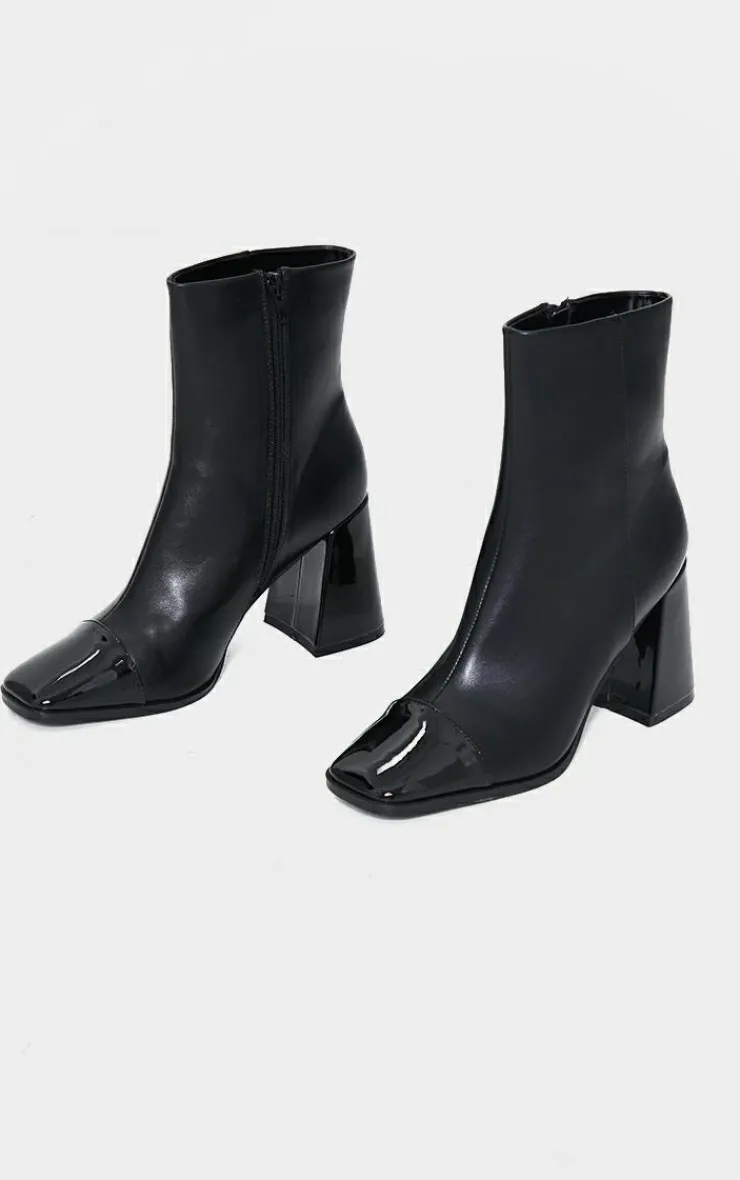 PrettyLittleThing Mid Heels*Square Toe Mid Flare Block Heels Ankle Boots