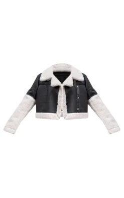 PrettyLittleThing Aviator Jackets*Statement Borg Trim Faux Leather Aviator Jacket