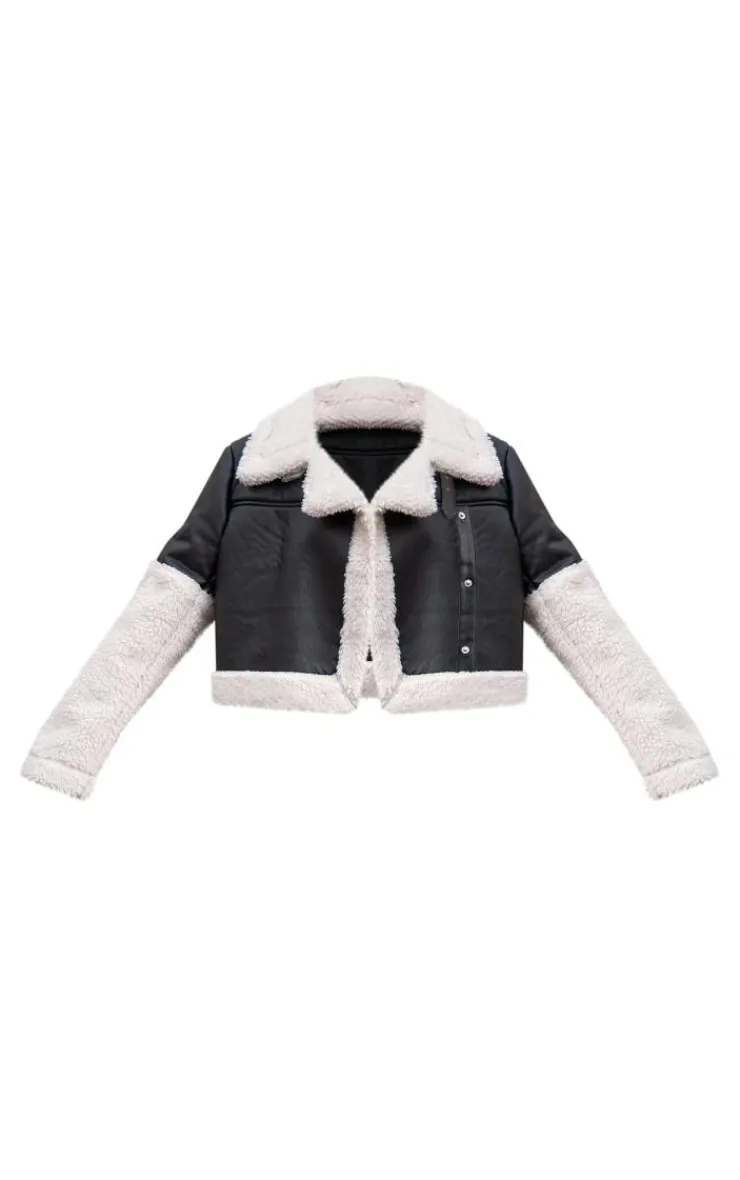 PrettyLittleThing Aviator Jackets*Statement Borg Trim Faux Leather Aviator Jacket