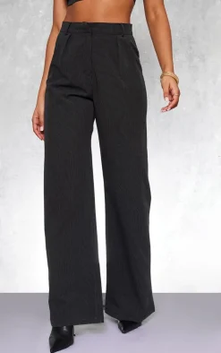 New PrettyLittleThing Straight Leg Pinstripe Pants Black