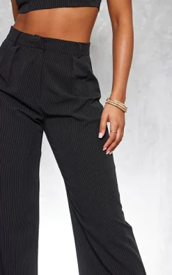New PrettyLittleThing Straight Leg Pinstripe Pants Black