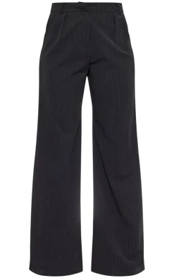 New PrettyLittleThing Straight Leg Pinstripe Pants Black