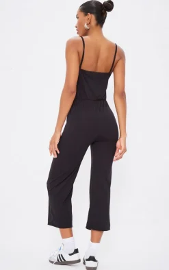 Black Strappy Jersey Culotte Jumpsuit
