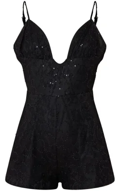 Strappy Lace Sequin Romper-PrettyLittleThing Outlet