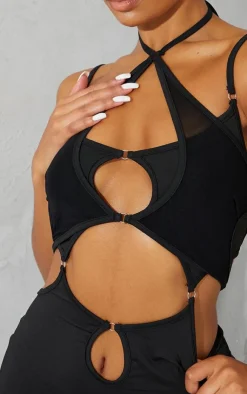 Strappy Mesh Detail Cut Out Bodycon Dress-PrettyLittleThing Clearance