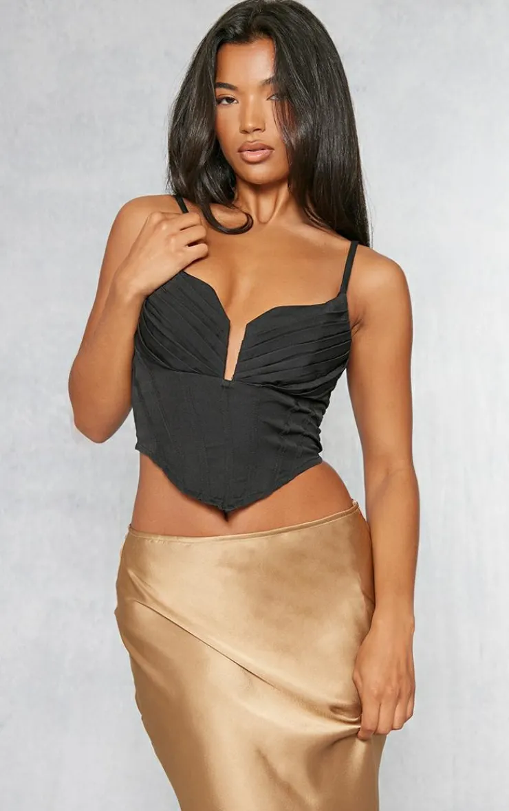 PrettyLittleThing Corsets*Strappy Pleated Bust Corset Detail Crop Top