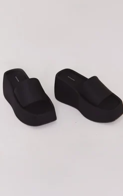 PrettyLittleThing Slides*Stretch Chunky Platform Wedge Heel Slides