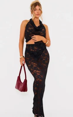 Best PrettyLittleThing Stretch Lace Maxi Skirt Black