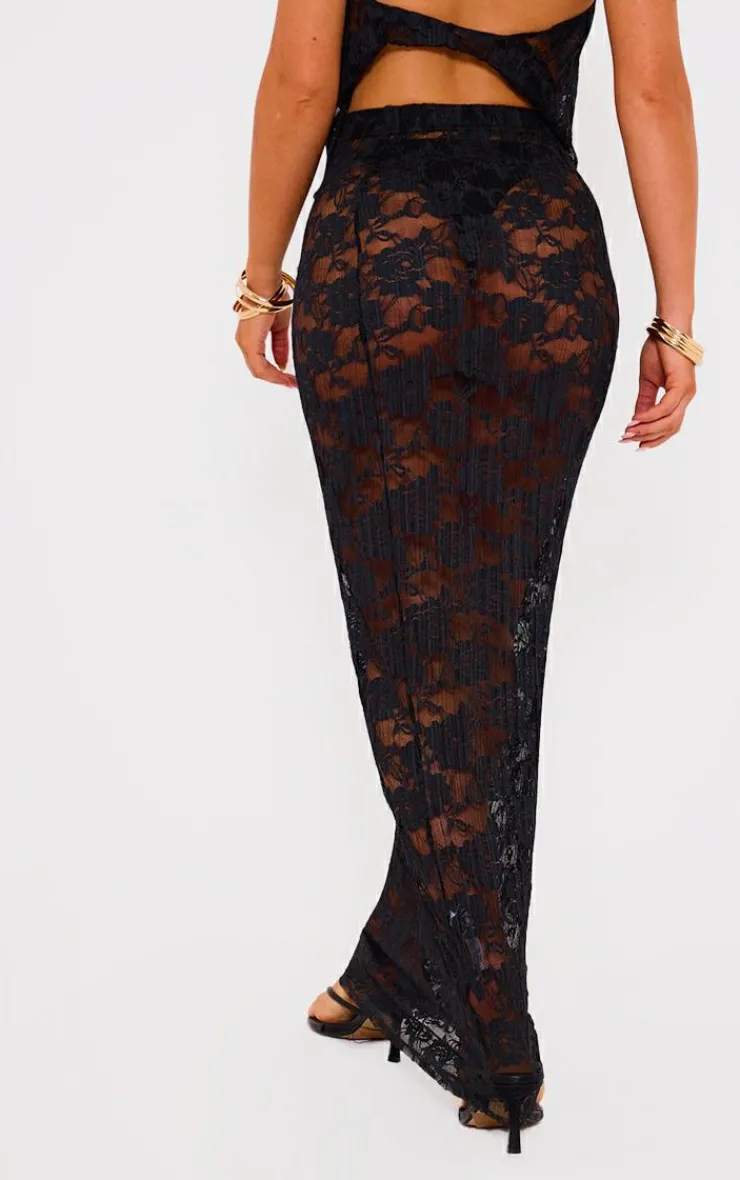 Best PrettyLittleThing Stretch Lace Maxi Skirt Black