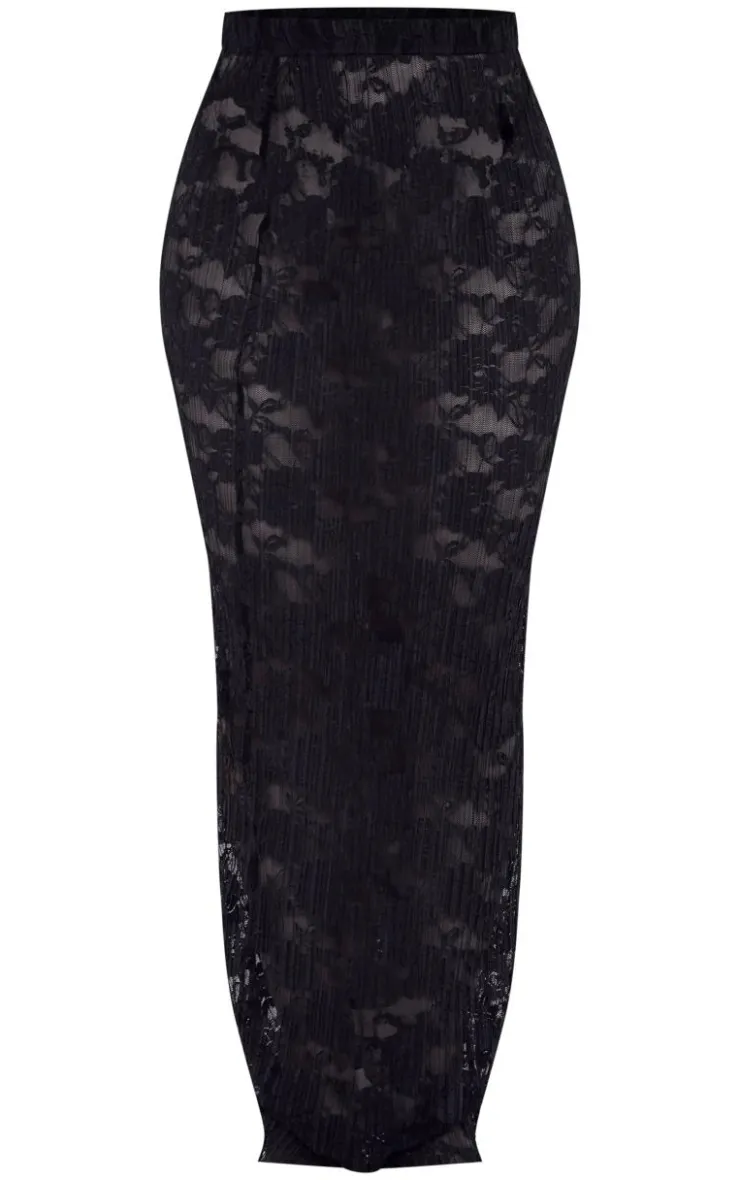 Best PrettyLittleThing Stretch Lace Maxi Skirt Black