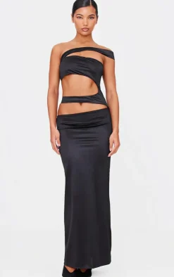 Stretch Satin Cut Out Maxi Dress-PrettyLittleThing New
