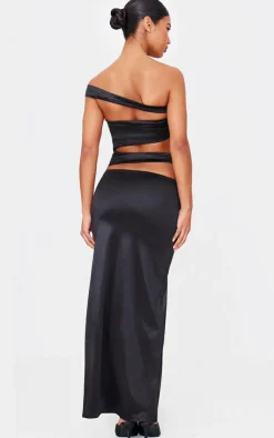 Stretch Satin Cut Out Maxi Dress-PrettyLittleThing New