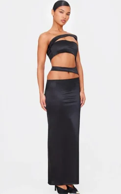 Stretch Satin Cut Out Maxi Dress-PrettyLittleThing New