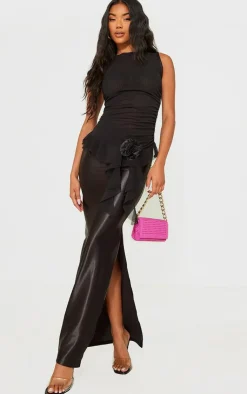 Stretch Satin Split Side Maxi Skirt-PrettyLittleThing Sale