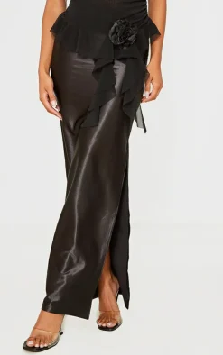 Stretch Satin Split Side Maxi Skirt-PrettyLittleThing Sale